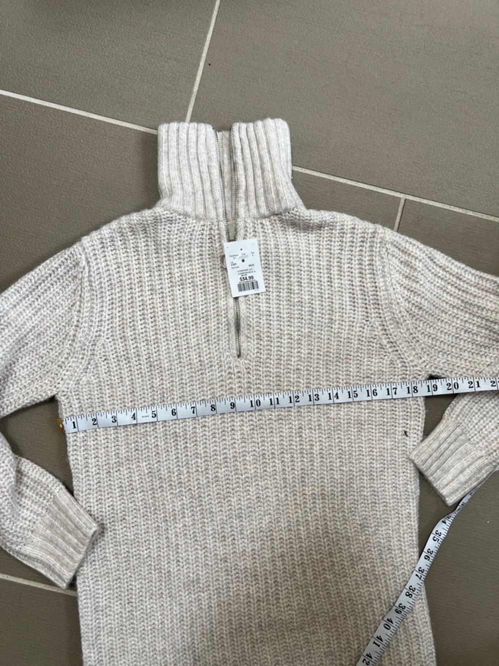Oatmeal Ribbed Half-Zip Sweater - Picture 5 of 7